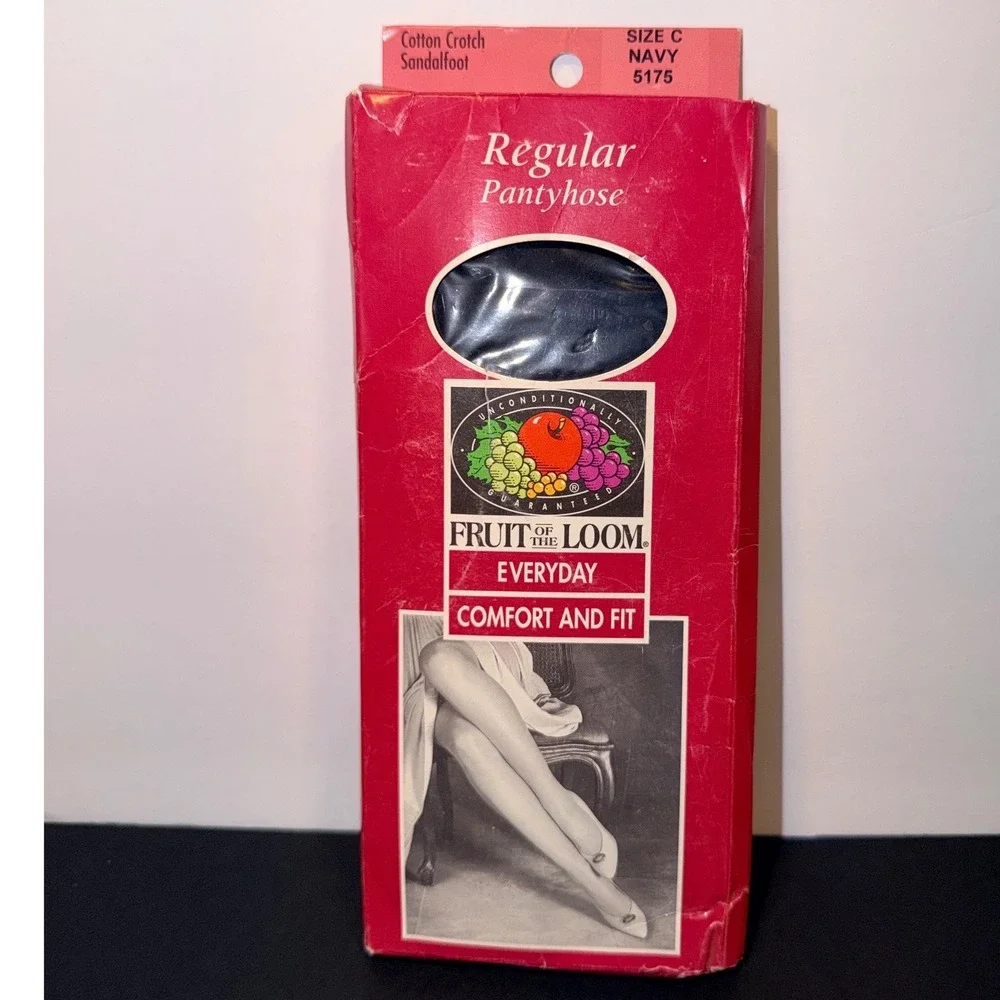 Vintage Fruit of the Loom Navy Blue Regular Pantyhose Sz C Sandalfoot 5175 USA